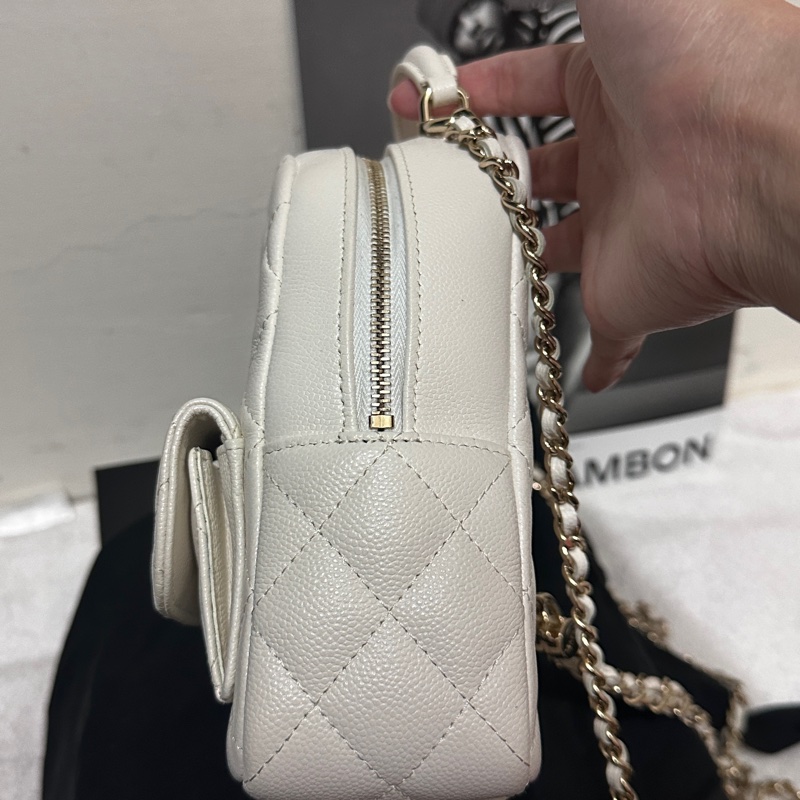 Chanel 香奈兒 粒紋牛皮淡金釦 迷你後背包(AP3753-白) ✨-2