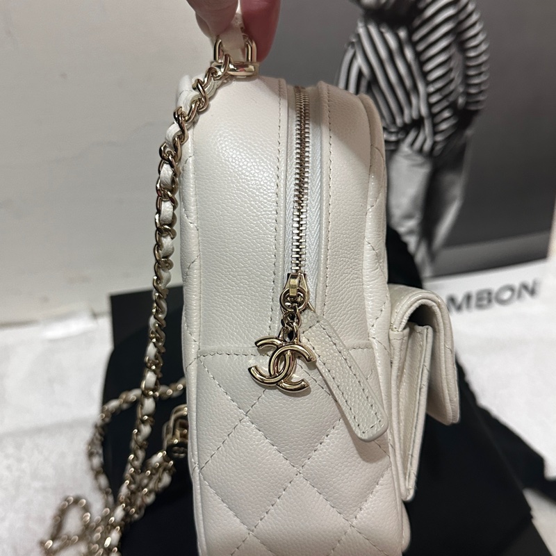 Chanel 香奈兒 粒紋牛皮淡金釦 迷你後背包(AP3753-白) ✨-3