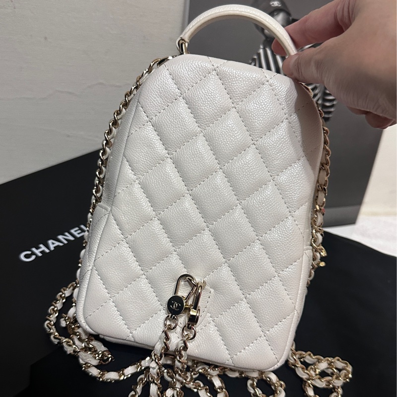 Chanel 香奈兒 粒紋牛皮淡金釦 迷你後背包(AP3753-白) ✨-7