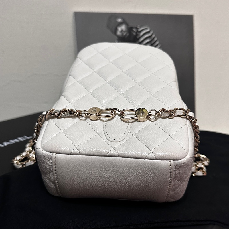 Chanel 香奈兒 粒紋牛皮淡金釦 迷你後背包(AP3753-白) ✨-9