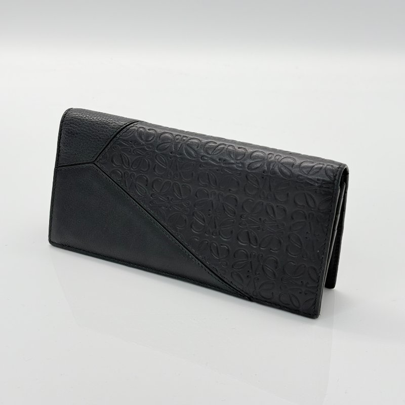 LOEWE 黑色 牛皮壓花拼接長夾-1