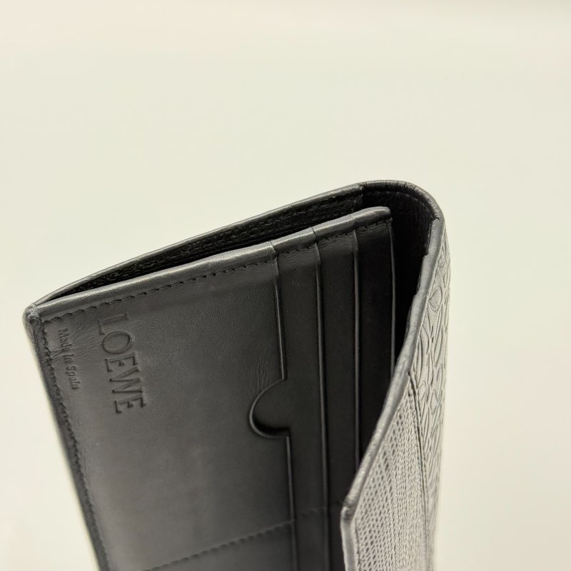 LOEWE 黑色 牛皮壓花拼接長夾-4