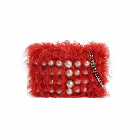 Miu Miu羊皮珍珠裝飾斜挎包單肩包