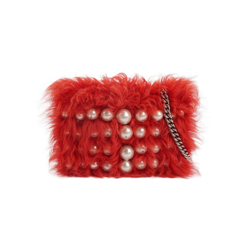 Miu Miu羊皮珍珠裝飾斜挎包單肩包-0