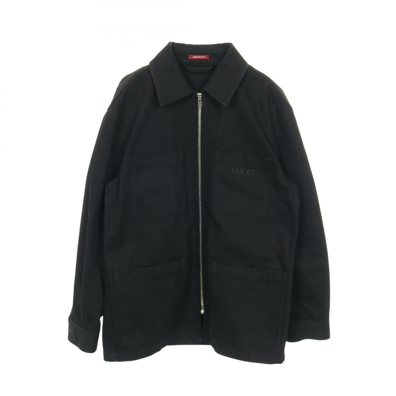 GUCCI 鑲鑽logo拉鍊牛仔外套外套 804171 棉黑色 二手 男款 #46-0