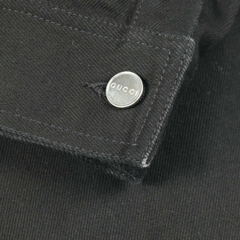 GUCCI 鑲鑽logo拉鍊牛仔外套外套 804171 棉黑色 二手 男款 #46-6