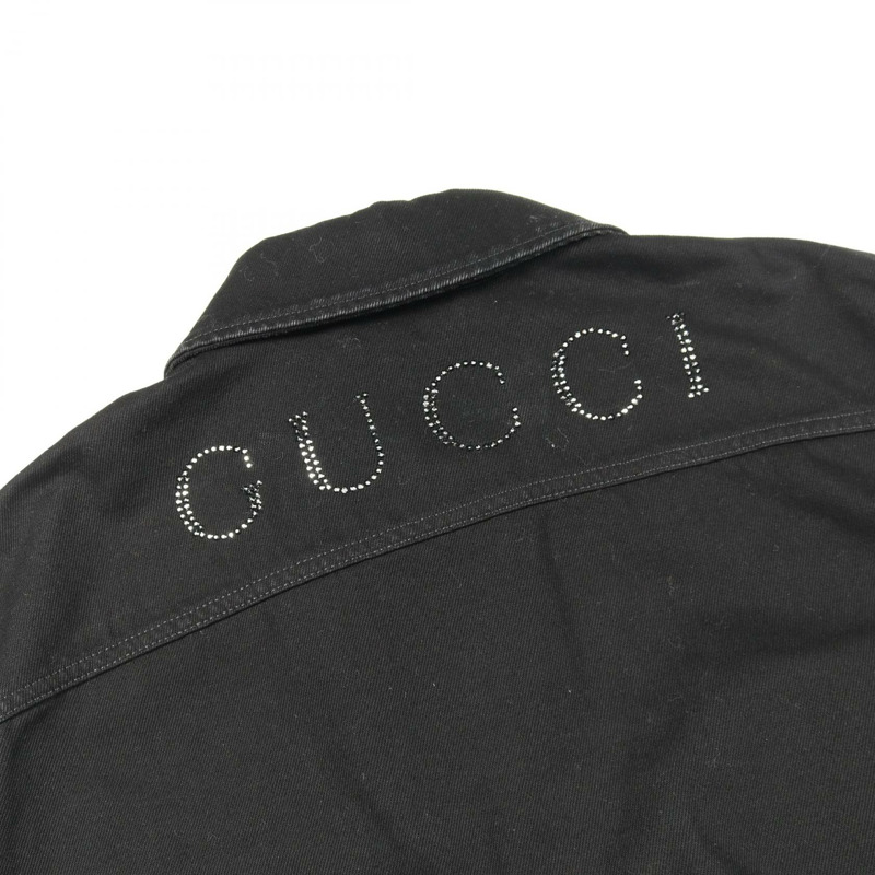 GUCCI 鑲鑽logo拉鍊牛仔外套外套 804171 棉黑色 二手 男款 #46-9