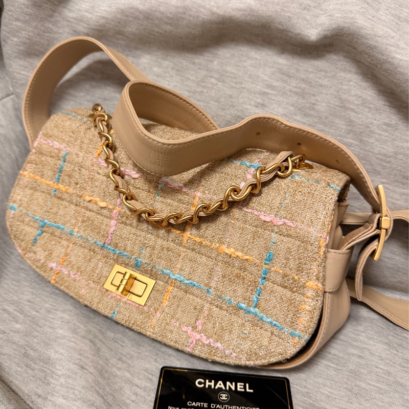 Chanel2.55經典香奈兒米色粗呢金扣2.55包*保卡雷標-5