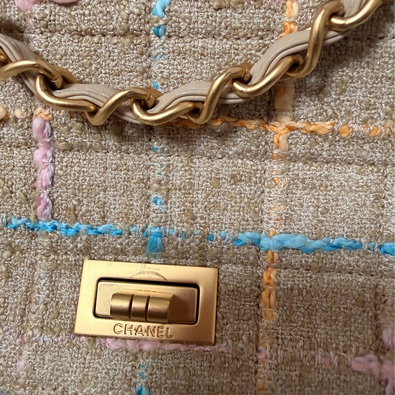 Chanel2.55經典香奈兒米色粗呢金扣2.55包*保卡雷標-18