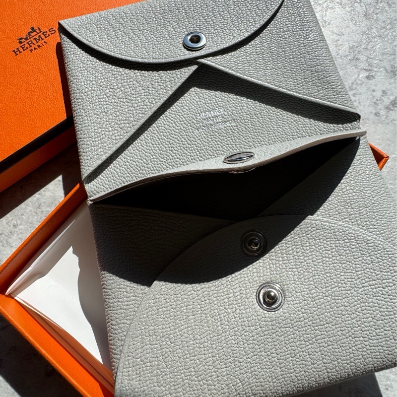 Hermès 愛馬仕 Calvi duo卡套 珍珠灰-4