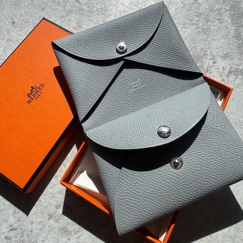 Hermès 愛馬仕 Calvi duo 卡套 冰川藍-0