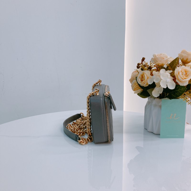 MS0443 Chanel 香奈兒 男孩 鏈條 錢包 小號 魚子醬 荔枝紋牛皮 灰色 金扣 斜背 Boy Wallet On Chain Small Caviar Grey x GHW-2