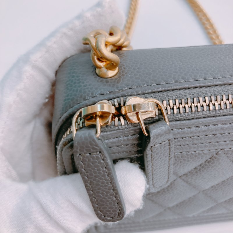 MS0443 Chanel 香奈兒 男孩 鏈條 錢包 小號 魚子醬 荔枝紋牛皮 灰色 金扣 斜背 Boy Wallet On Chain Small Caviar Grey x GHW-12