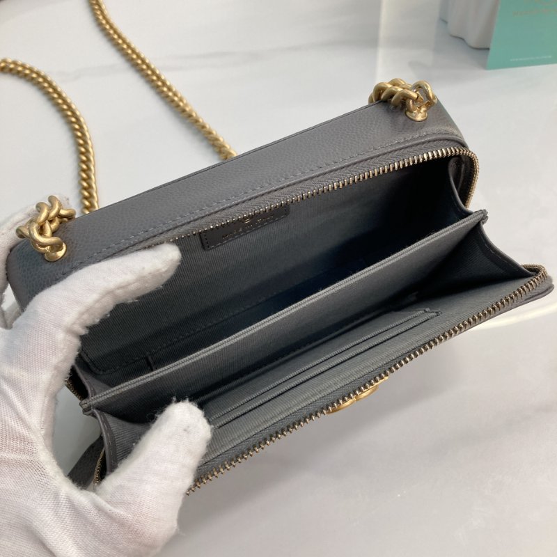 MS0443 Chanel 香奈兒 男孩 鏈條 錢包 小號 魚子醬 荔枝紋牛皮 灰色 金扣 斜背 Boy Wallet On Chain Small Caviar Grey x GHW-15