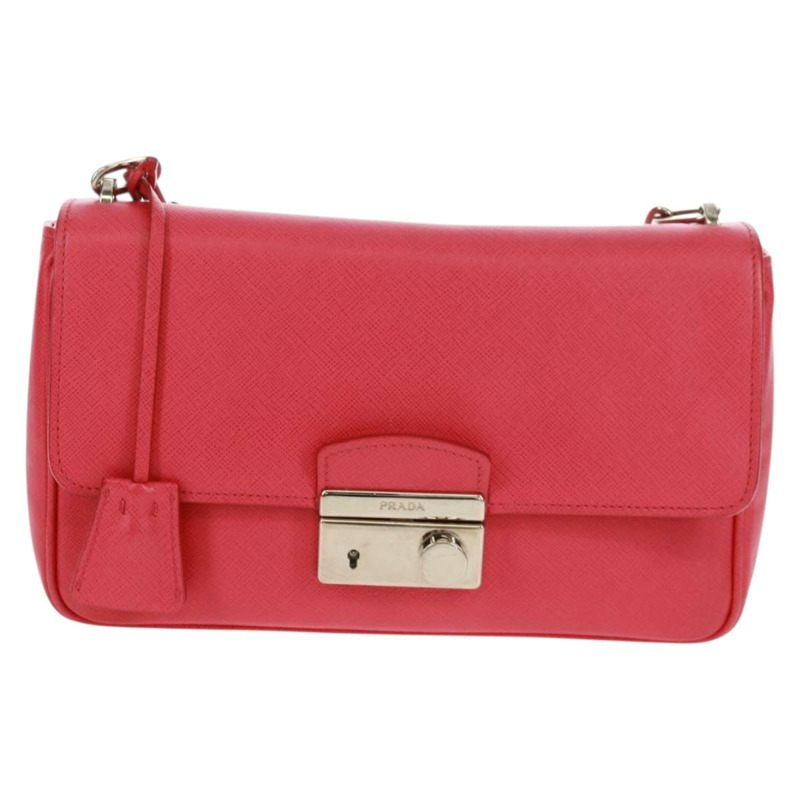 【日本直送】PRADA 鏈條單肩包 Safiano 皮革 紅色 銀色 正品 ka1025V-12