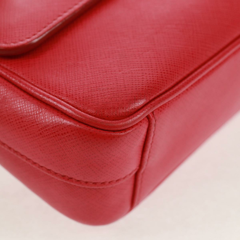 【日本直送】PRADA 鏈條單肩包 Safiano 皮革 紅色 銀色 正品 ka1025V-14