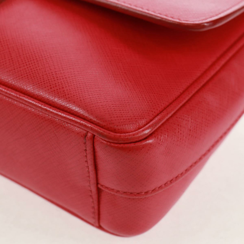 【日本直送】PRADA 鏈條單肩包 Safiano 皮革 紅色 銀色 正品 ka1025V-15