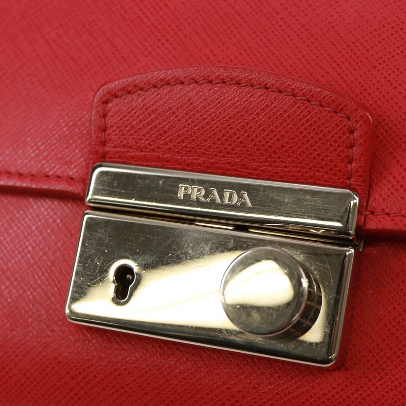【日本直送】PRADA 鏈條單肩包 Safiano 皮革 紅色 銀色 正品 ka1025V-18