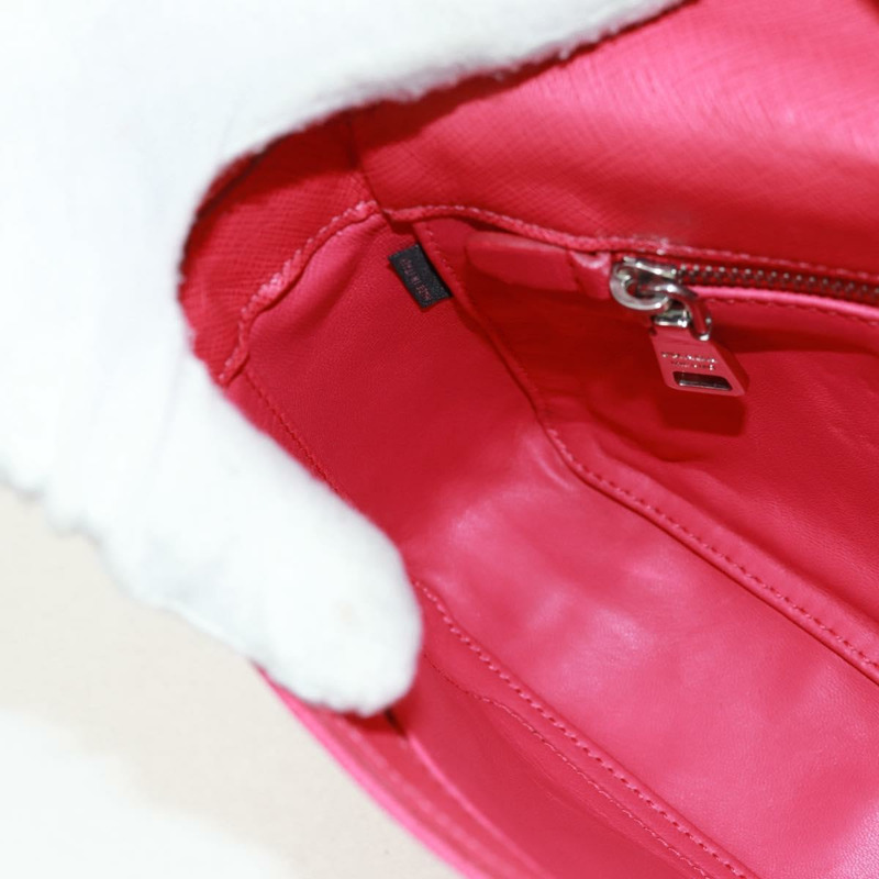 【日本直送】PRADA 鏈條單肩包 Safiano 皮革 紅色 銀色 正品 ka1025V-22