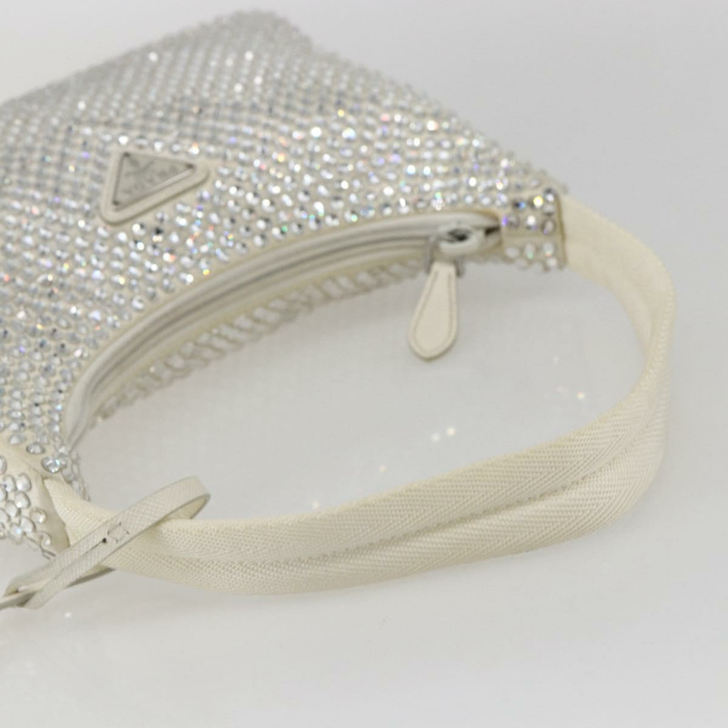 【日本直送】PRADA 鑲鑽手提包 緞面 白色 銀色 正品 am10329V-6