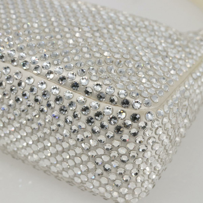 【日本直送】PRADA 鑲鑽手提包 緞面 白色 銀色 正品 am10329V-14