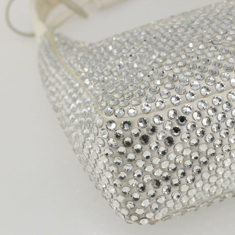 【日本直送】PRADA 鑲鑽手提包 緞面 白色 銀色 正品 am10329V-15