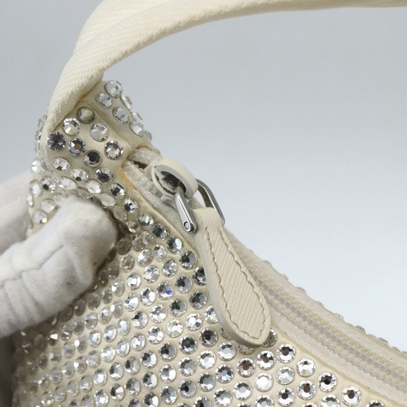 【日本直送】PRADA 鑲鑽手提包 緞面 白色 銀色 正品 am10329V-17