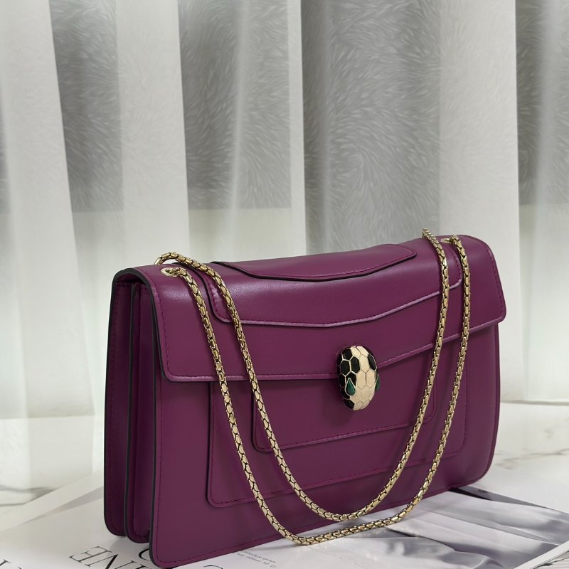 BVLGARI Serpenti forever蛇頭肩背包 - 紫紅-1