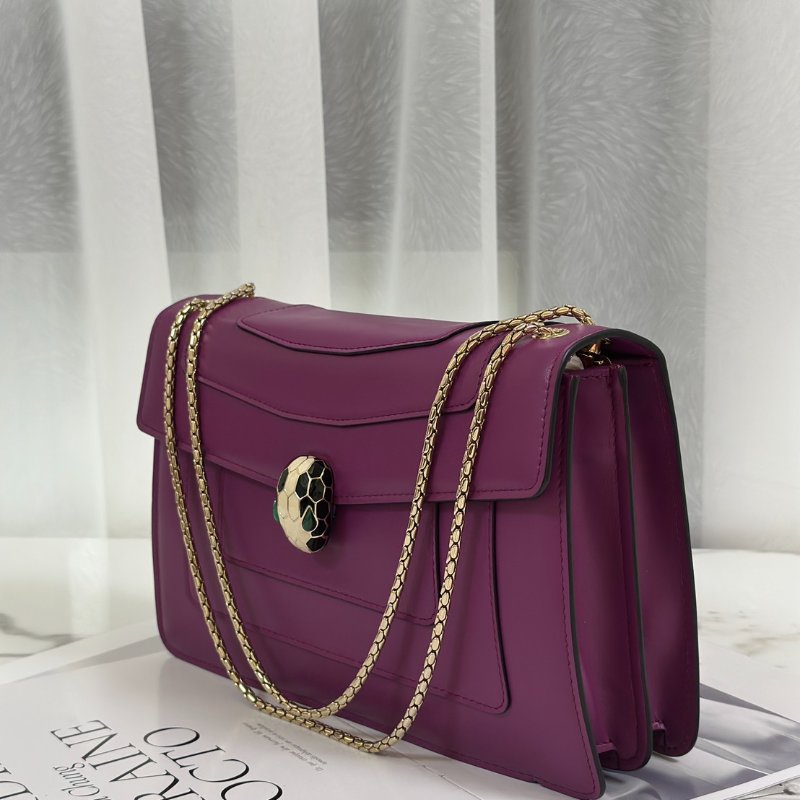 BVLGARI Serpenti forever蛇頭肩背包 - 紫紅-2