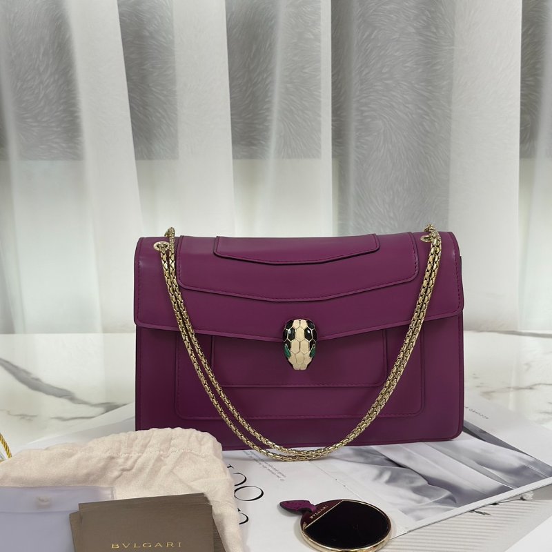 BVLGARI Serpenti forever蛇頭肩背包 - 紫紅-8