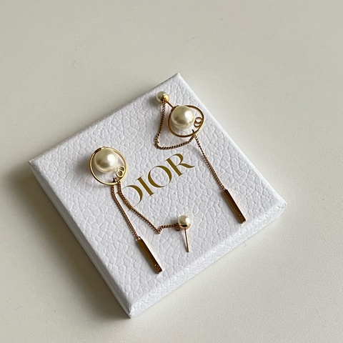 DIOR 流蘇鏈條珍珠耳環 長款