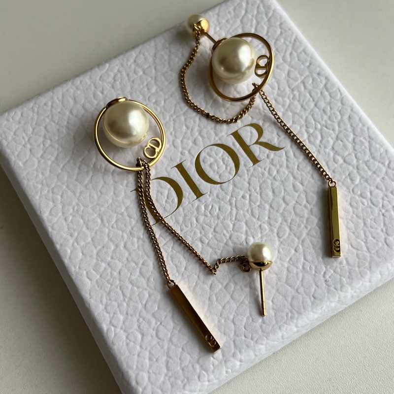 DIOR 流蘇鏈條珍珠耳環 長款-1