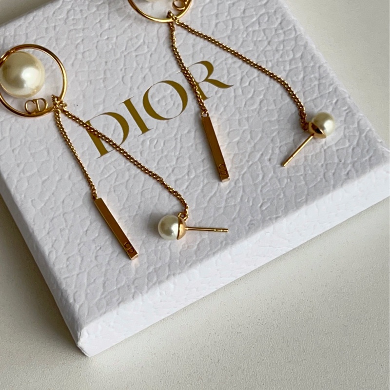 DIOR 流蘇鏈條珍珠耳環 長款-3