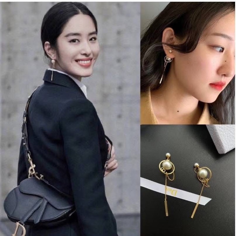 DIOR 流蘇鏈條珍珠耳環 長款-4