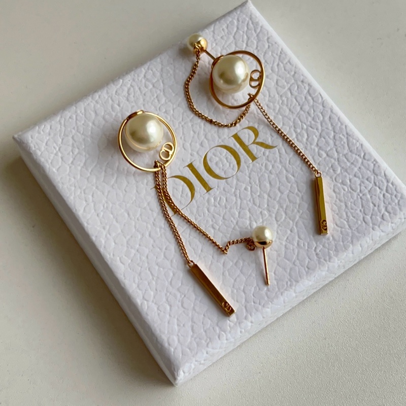 DIOR 流蘇鏈條珍珠耳環 長款-5