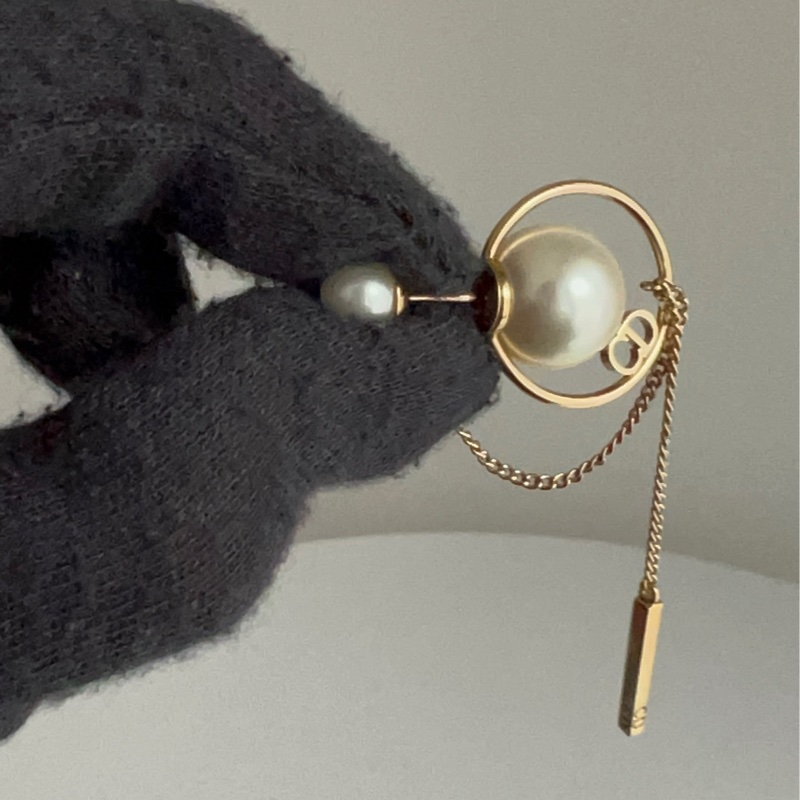 DIOR 流蘇鏈條珍珠耳環 長款-6