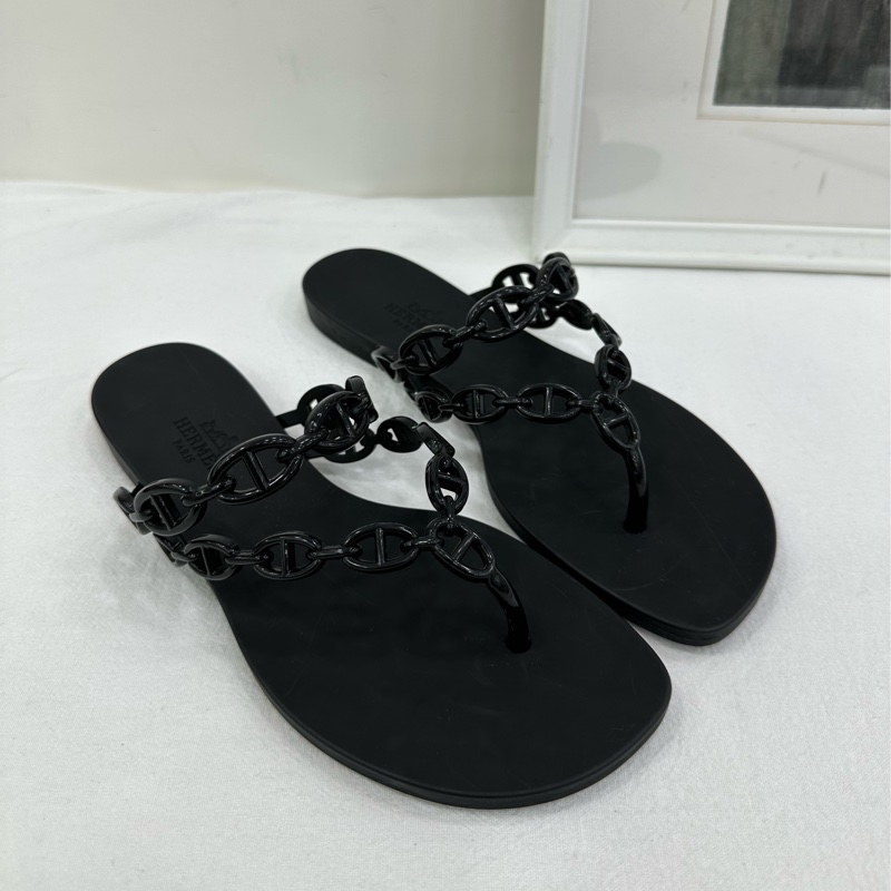 愛馬仕 lsland豬鼻子黑色人字拖 35碼 閒置-1