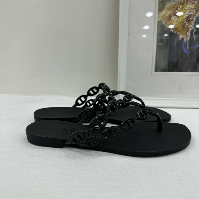 愛馬仕 lsland豬鼻子黑色人字拖 35碼 閒置-2