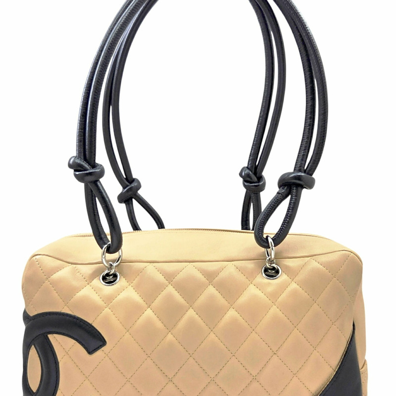 香奈兒保齡球包 Cambon 系列 米色 黑色 A25171 女士單肩包-0