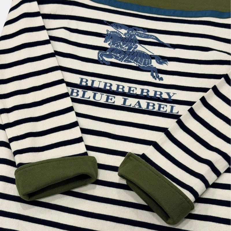BURBERRY 藍標 肩釦大戰馬橫條反折袖上衣-3