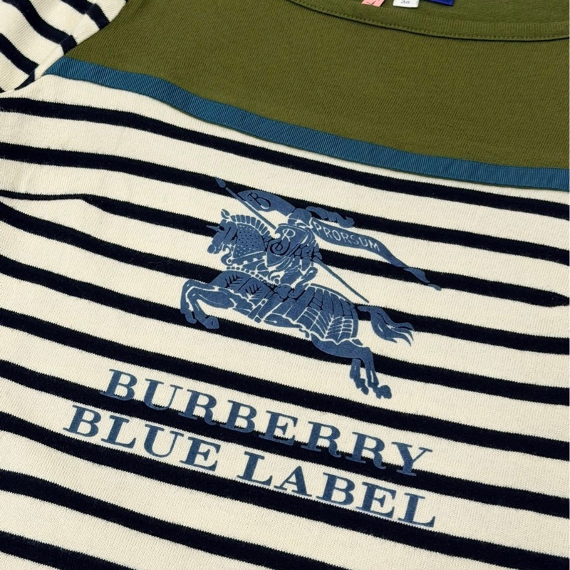 BURBERRY 藍標 肩釦大戰馬橫條反折袖上衣-4