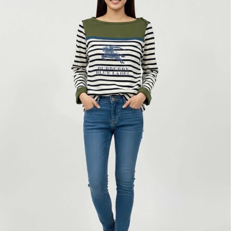BURBERRY 藍標 肩釦大戰馬橫條反折袖上衣-0