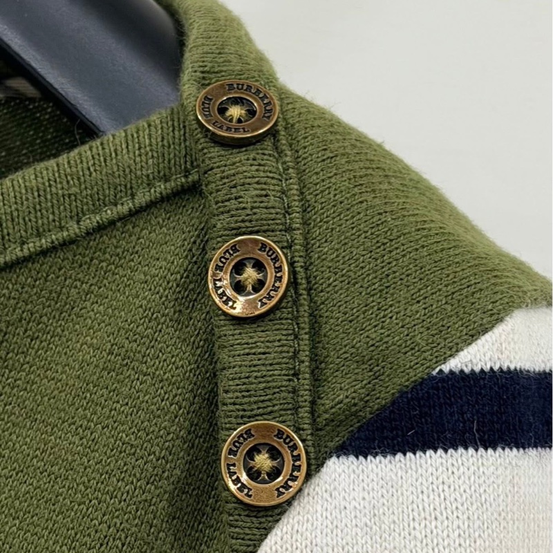 BURBERRY 藍標 肩釦大戰馬橫條反折袖上衣-3