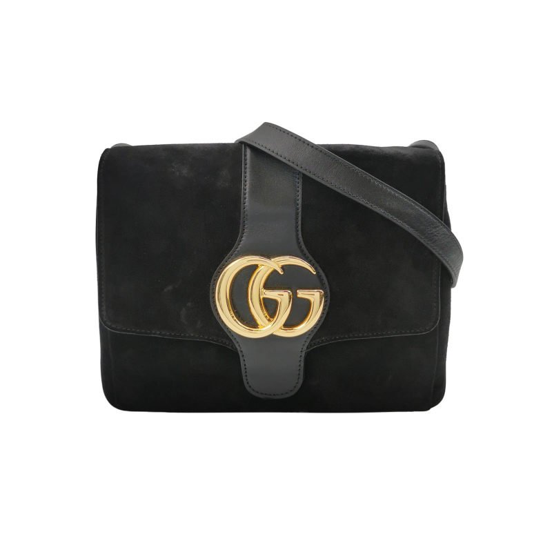 Gucci Arli 牛皮翻毛皮雙G標誌斜挎單肩包-0