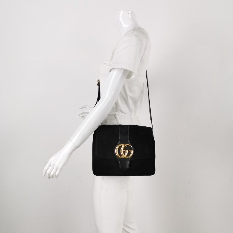 Gucci Arli 牛皮翻毛皮雙G標誌斜挎單肩包-1