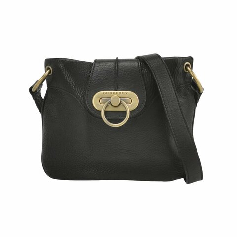 Burberry牛皮純色字母Logo金屬扣斜挎包