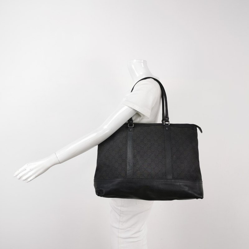 Gucci牛皮帆布雙G老花拉鏈單肩包-1