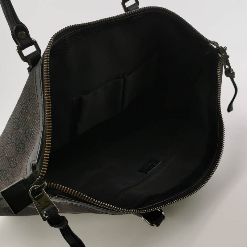 Gucci牛皮帆布雙G老花拉鏈單肩包-6