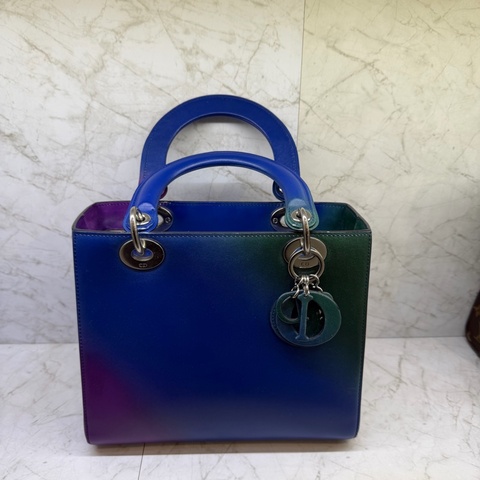 DIOR藍綠紫漸層全皮黛妃包