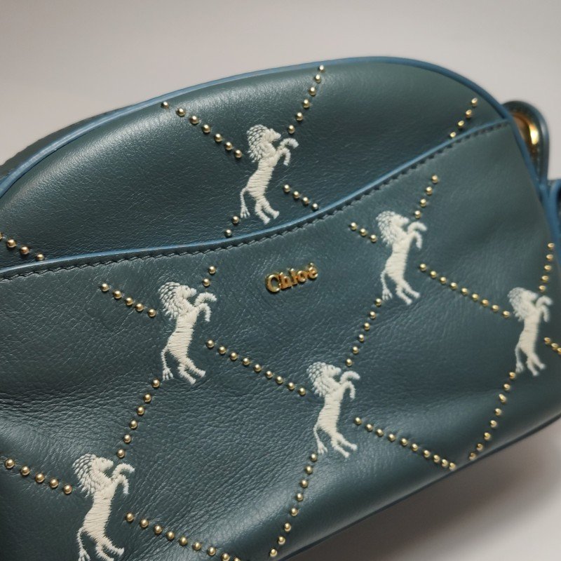 Chloe牛皮字母logo小馬圖案斜挎包單肩包-17